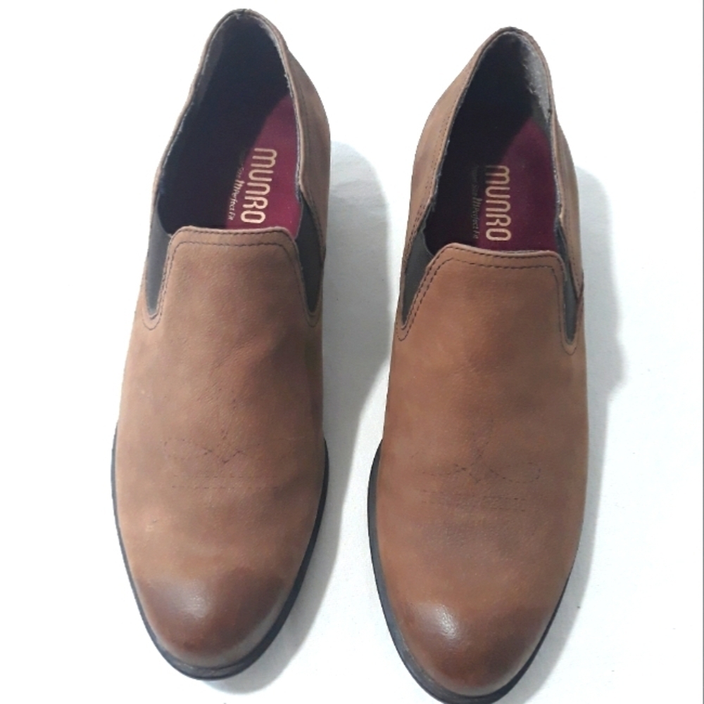 Munro American Tan Boots Leather Loafer Heels Bootie Size 11 M